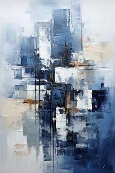 Blue white abstract oil painting